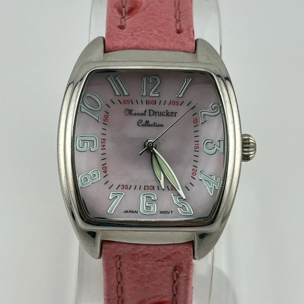 Marcel Drucker Collection Watch 32mm Case Pink MOP Dial Leather Band New Battery